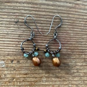 Copper color with blue beads earrings, boho earrings